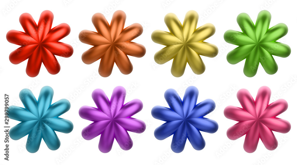 Poster 3d rendering. colorful gloden six pointed star with clipping path set collection isolated on white b