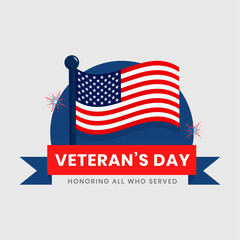 Veterans day label, emblem or sticker on white background with U.S.A flag.Happy veterans day.