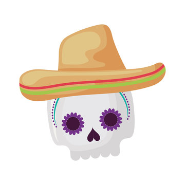 skull with hat mexican isolated icon