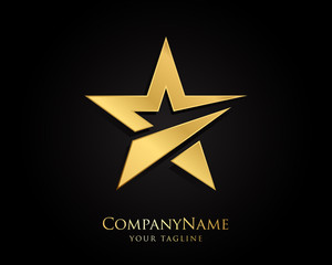 Gold Star Logo Designs Vector Template with Black Background