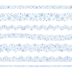 Set of seamless borders blue snowflakes. Christmas snowflakes border set. Blue snowflakes. - 299800011
