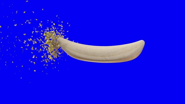 Banana with peel crumbling - realistic 3d animation of banana with shattering effect on peel crumbling into particles - 3D animation with alpha channel