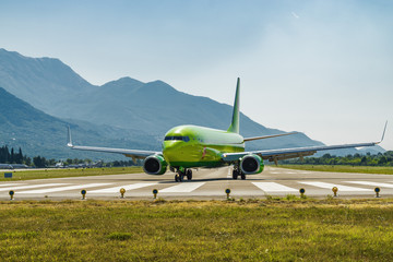 Morning view of Airport of Tivat, Montenegro, with planes.