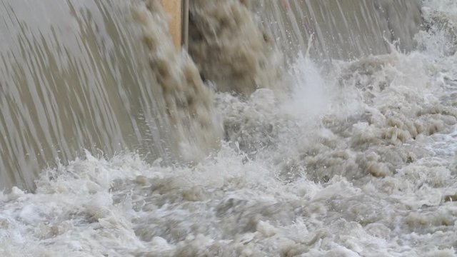 Heavy flow rate muddy water le Lez river Montpellier France 