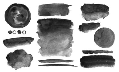 Black watercolor stains Set of brush strokes Invitation design - 299802007
