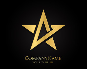 Gold Star Logo Designs Vector Template with Black Background