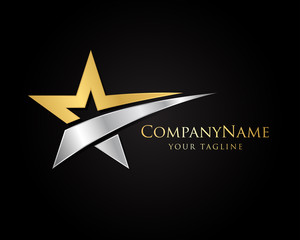 Obraz premium Gold And Silver Star Logo Designs Vector Template with Black Background