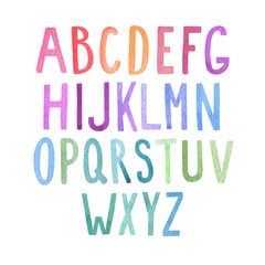 Set of letters, alphabet. Watercolor.