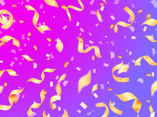 Fototapeta premium Golden confetti and serpentine background. Vector illustration banner or postcard