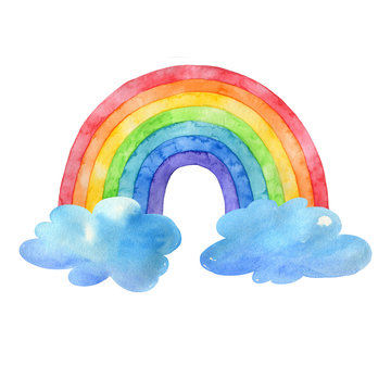 Rainbow in the clouds, watercolor drawing.