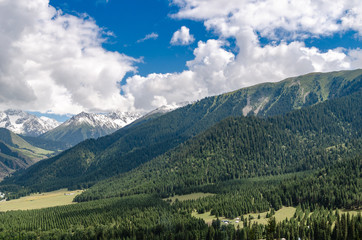 View of the ridges of the southern Tien Shan in the vicinity of lake Issyk-Kul, Kyrgyzstan