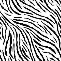 Naklejka na ściany i meble Full seamless wallpaper for zebra and tiger stripes animal skin pattern. Black and white design for textile fabric printing. Fashionable and home design fit.