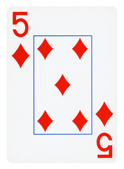Five of Diamond playing card - isolated on white (clipping path included)