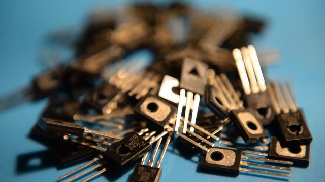 Close-up Semistor, transistor. Components of electronic devices, computers. Radio parts