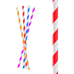 Colorful striped paper straws. Vector illustration isolated on white background. Ready to use in your design. EPS10.