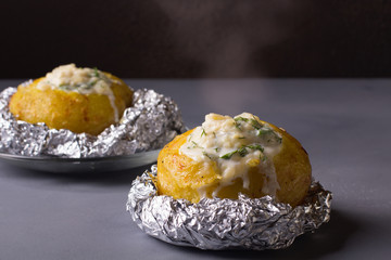 Over stuffed potato. Ingridients. Gluten free cooking.