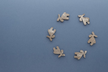 Obraz premium Christmas composition. Reindeer on blue background top view background with copy space for your text. Flat lay.