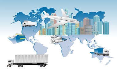 Fototapeta na wymiar World logistics network concept, Air cargo, trucking, train, shipping delivery service