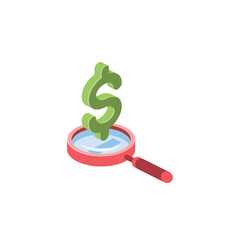Magnifier Dollar Search. Vector 3d isometric, color web icon, new flat style. Creative illustration design, idea for infographics.