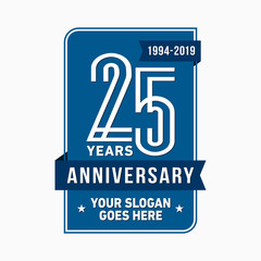 25 years anniversary design template. Twenty-five years celebration logo. Vector and illustration.