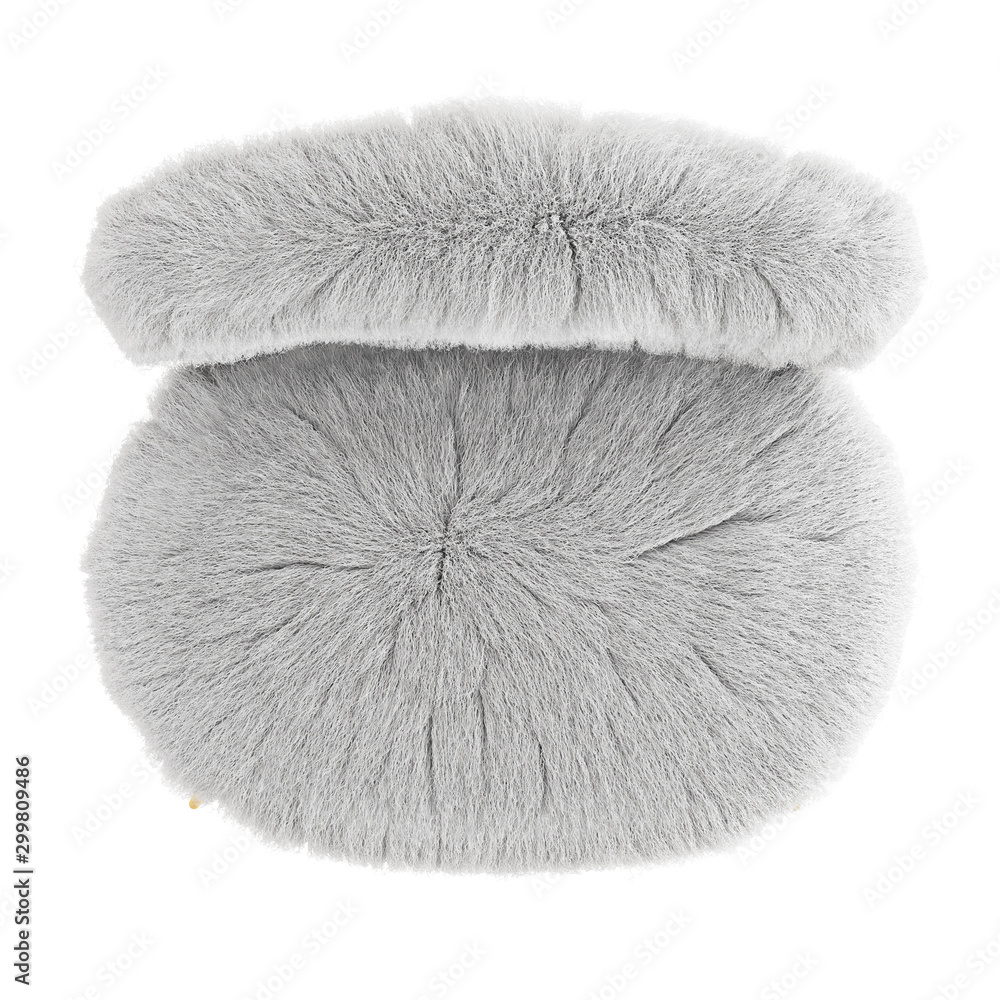 Poster beautiful white fluffy chair made of wool top view on an isolated background top view. 3d rendering