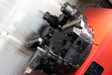 portrait of the working machine in the plant of the metal details