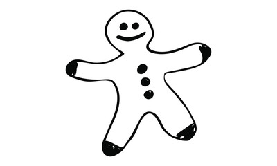 cute hand-drawn gingerbread man. traditional Christmas treat. use this vector illustration as a seasonal design of cards, stickers, greetings or as a print on clothes and bags