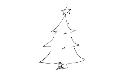 Single hand drawn New Year and Xmas tree. Doodle vector illustration for winter hollydays. Use this for greeting cards, posters, stickers, prints and seasonal design.