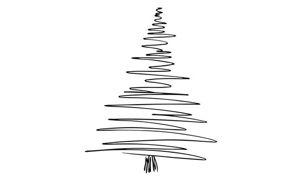 Single hand drawn New Year and Xmas tree. Doodle vector illustration for winter hollydays. Use this for greeting cards, posters, stickers, prints and seasonal design.
