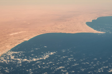 Aerial view of Mediterranean coast of Egypt where Sahara meets the sea