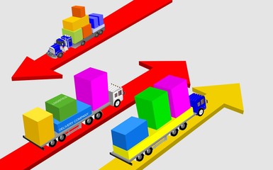 Fototapeta premium Logistics and transportation of Containers by trucks with arrow direction logistic import export and transport industry concept