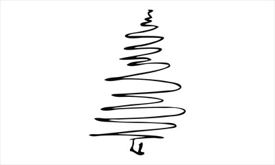 Single hand drawn New Year and Xmas tree. Doodle vector illustration for winter hollydays. Use this for greeting cards, posters, stickers, prints and seasonal design.