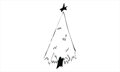 Single hand drawn New Year and Xmas tree. Doodle vector illustration for winter hollydays. Use this for greeting cards, posters, stickers, prints and seasonal design.