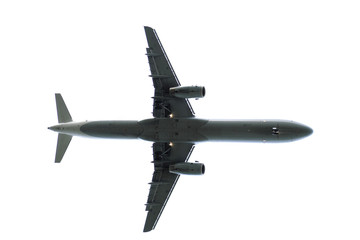 Passenger plane with landing gear and white background - Stockphoto