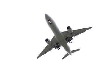 Fototapeta na wymiar Passenger plane with landing gear and white background - Stockphoto