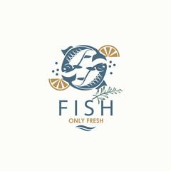 Fototapeta na wymiar seafood menu design with fish and lemon isolated