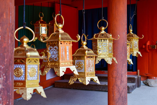 Ornate bronze lanterns at the main sanctuary, Kasuga-taisha Shrine, Nara, Honshu, Japan
