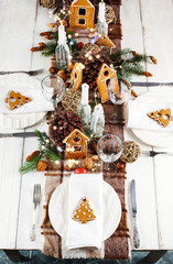 Christmas table setting. Holiday decoration