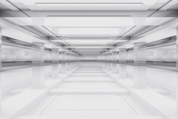 Empty bright room with glowing lines, 3d rendering.