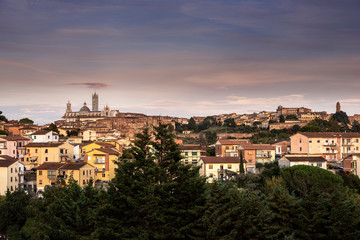 Panoramic view of Siena at sunset
