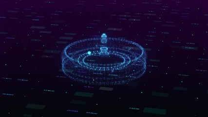 futuristic background with a roulette in wireframe style, concept of online gambling (3d render)