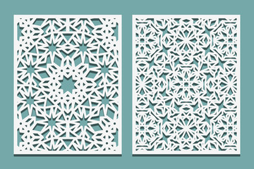 Decorative Laser Cut template Set. Wood or paper screen lazer cut panel. Wall vinyl art decor. Abstract layout for cutout panels.