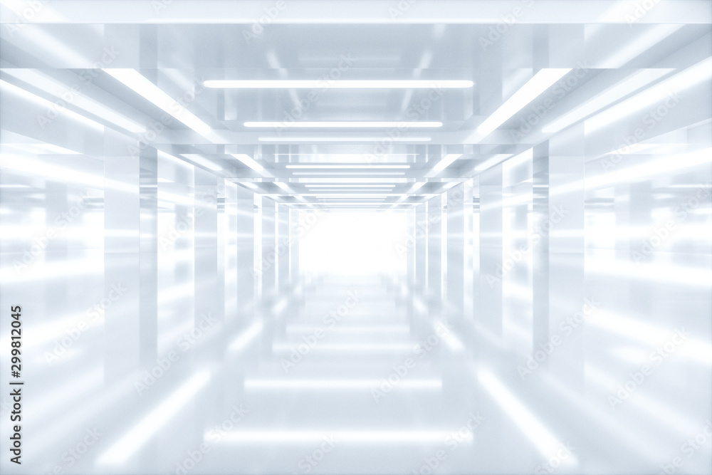 Poster empty bright room with glowing lines, 3d rendering.