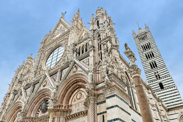 Facade and bell tower of the cathedral of Siena