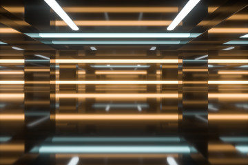 Empty room with glowing lines, 3d rendering.