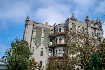 Fototapeta na wymiar House with chimeras in Kiev, Ukraine