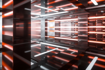 Empty room with glowing lines, 3d rendering.
