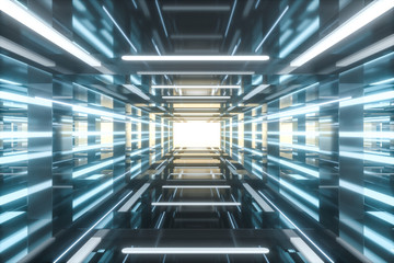 Empty room with glowing lines, 3d rendering.