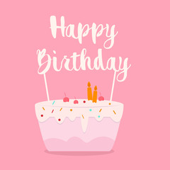 happy birthday card with cake. simple card design. flat design illustration