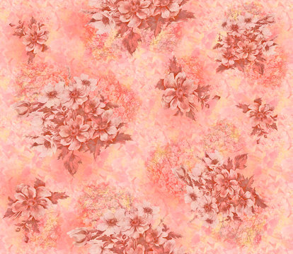 Seamless Mono Color Floral Flower Design